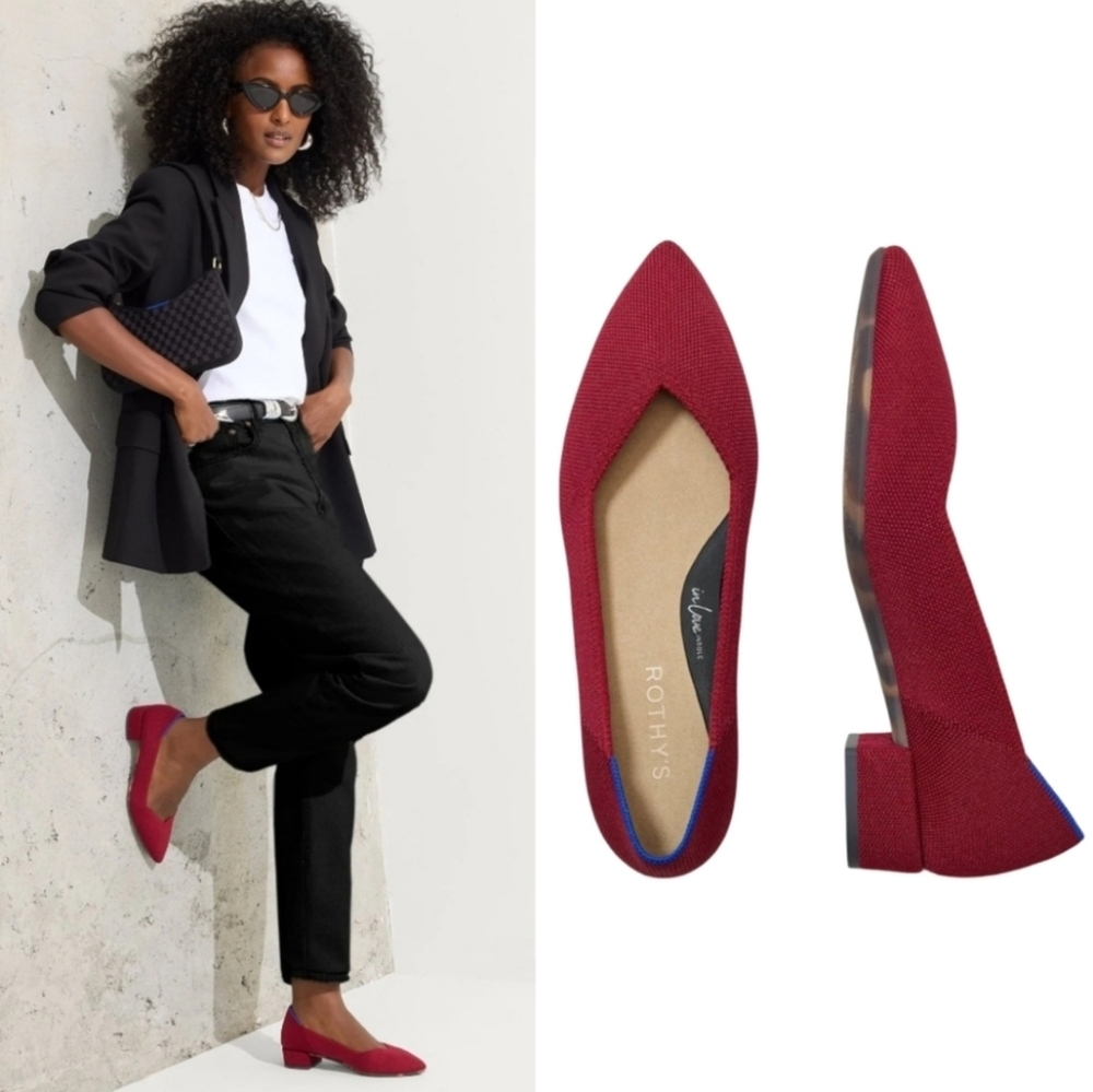 Rothy's High Point‎ Block Heel Point Women's Red Pointed Toe Knit Ballet Flats
